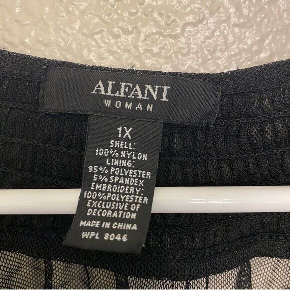 Alfani Sheer mesh Lace Embroidered black goth Blouse swimsuit cover-up nylon 1X - Picture 4 of 7